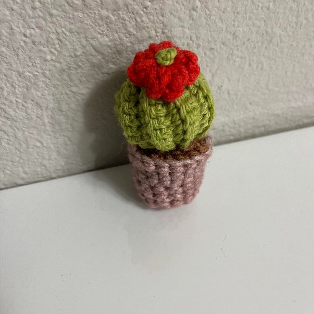 handmade crochet cactus with red flower- can be turned into a key chain